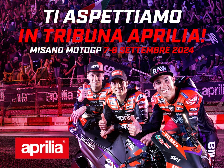 CON APRILIA UN POSTO IN PRIMA FILA ALLA MOTOGP DI MISANO: NEL GP DI SAN MARINO, 7-8 SETTEMBRE 2024, TORNA L’ESCLUSIVA TRIBUNA COPERTA DEDICATA AI TIFOSI APRILIA